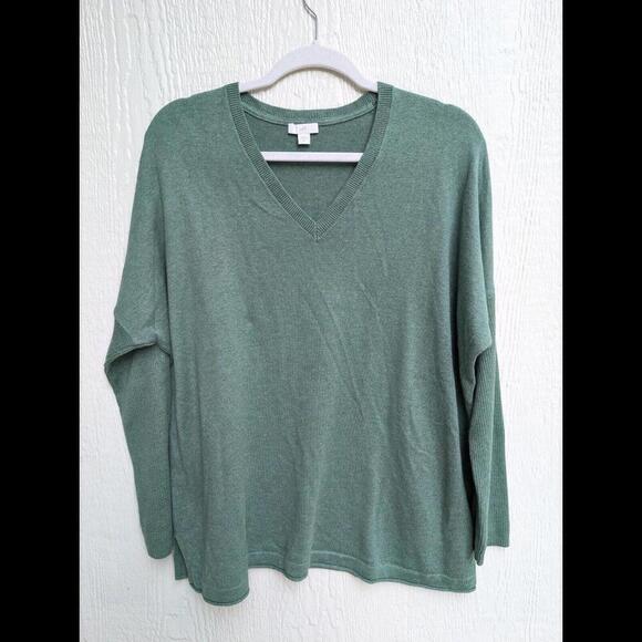 J Jill Green Pullover Cotton Silk Wool Classic Minimalist Sweater Women's Size M - Picture 1 of 5